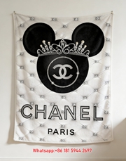 Luxury Chanel Mickey Crown Flannel Throw Blanket IMG_7131